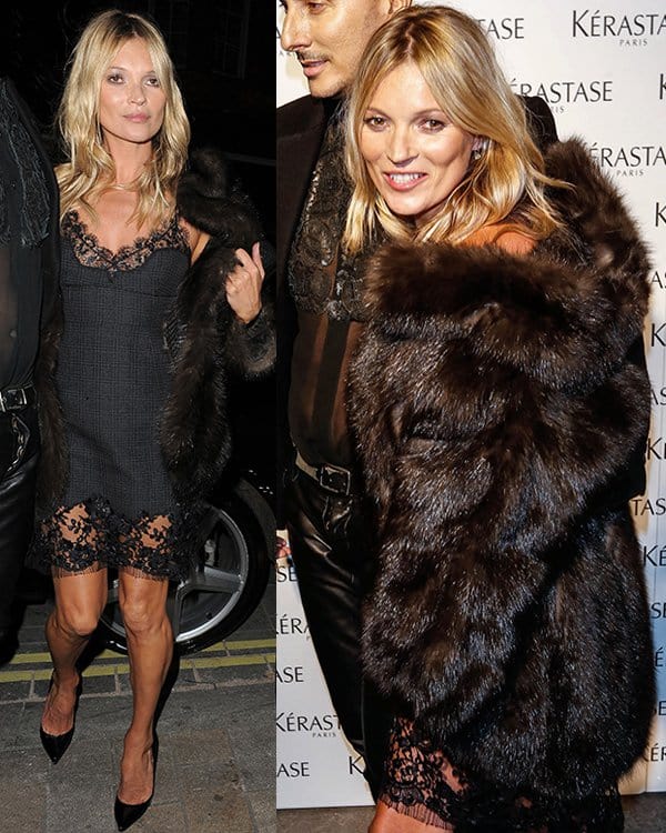 Kate Moss attended the L'Oréal Kerastase Paris event on March 11, 2013, wearing Louis Vuitton and Christian Louboutin Pigalle patent pumps