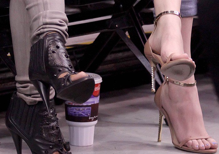 Khloe Kardashian's feet in embellished leather Valentino sandals