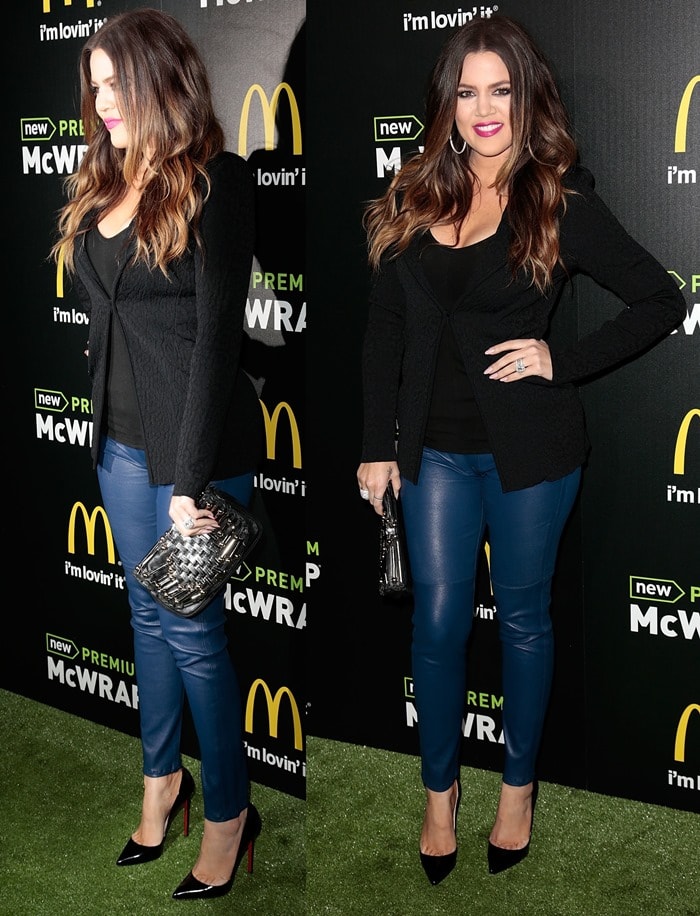 Khloé Kardashian stuns in Marc by Marc Jacobs ‘Mirah’ leather pants, a sleek black blazer, and classic Christian Louboutin ‘Pigalle’ pumps