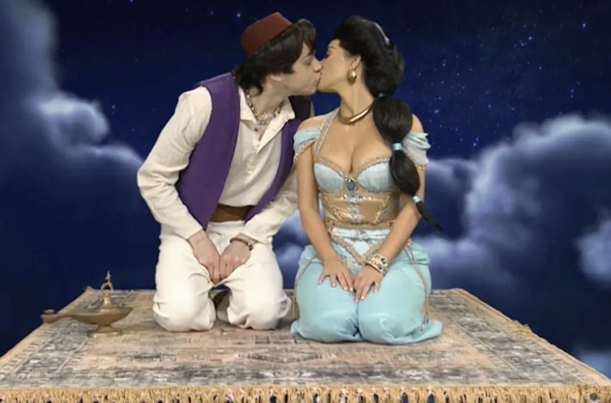 Kim Kardashian kissed Pete Davidson in a Disney's Aladdin sketch on Saturday Night Live