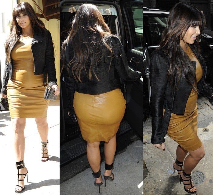 Kim Kardashian wore Spanx underneath a tight camel-colored leather dress