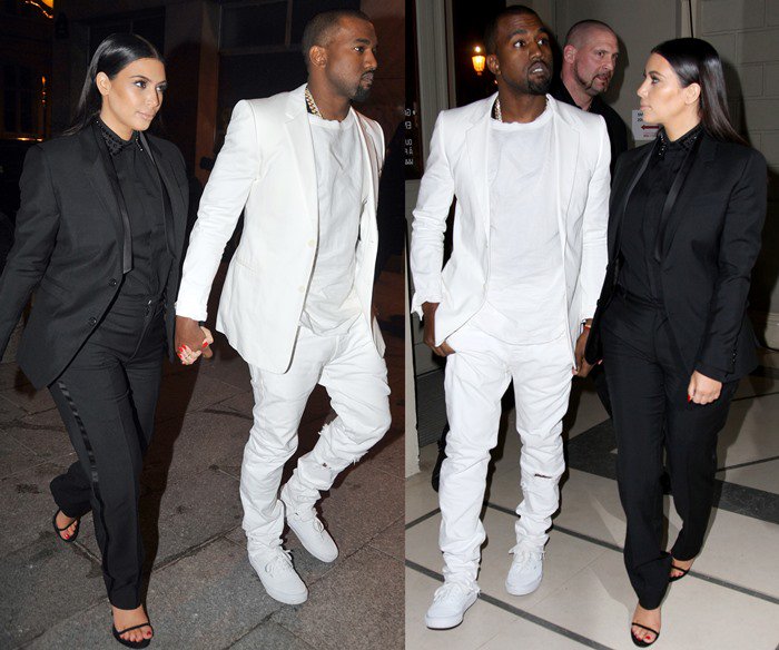 Kim Kardashian and Kanye West wear black and white ensembles in Paris