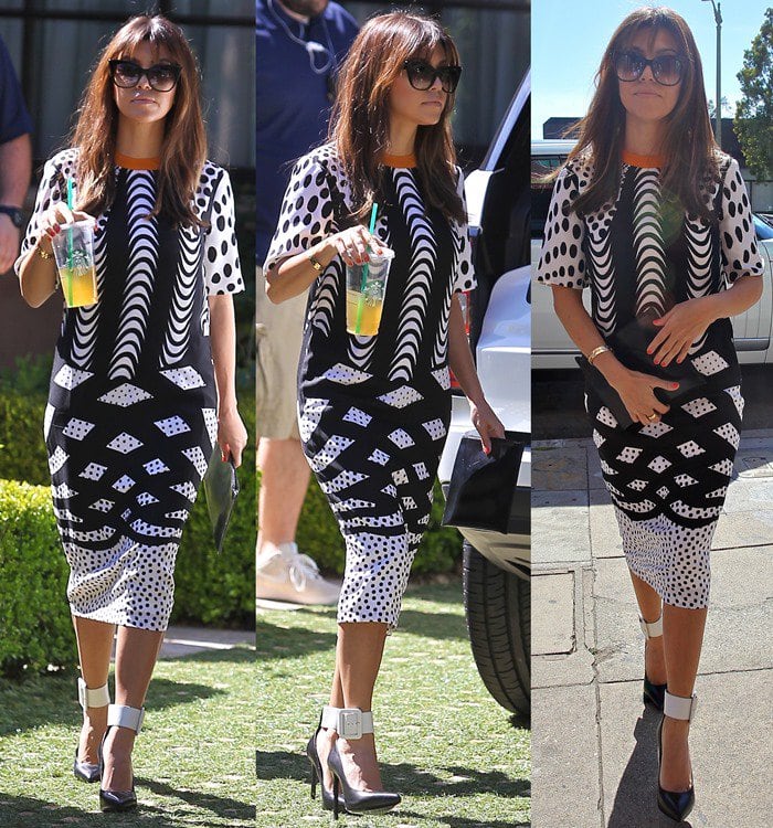 Kourtney Kardashian wears a black-and-white Asos dress