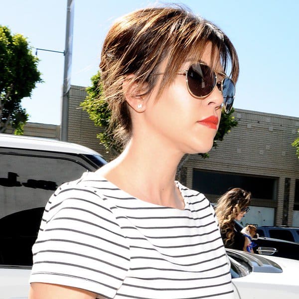 Kourtney Kardashian rocks Dita Condor Metal Aviator sunglasses while leaving the Bel Bambini baby store in West Hollywood