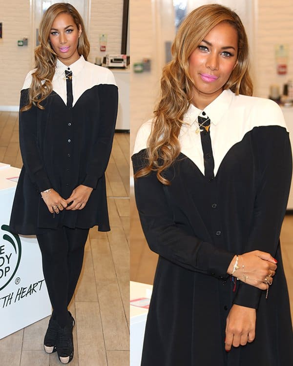 Leona Lewis embraces the black-and-white trend at The Body Shop event in Westfield London, showcasing her role as a Brand Activist with elegance on March 27, 2013