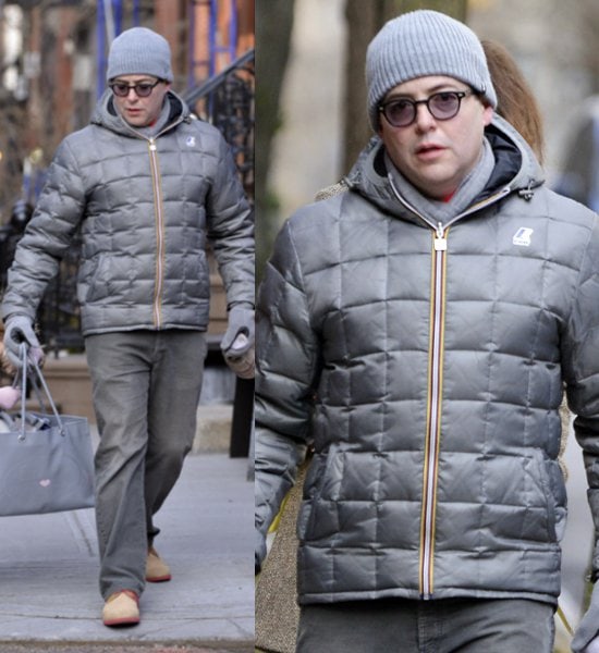 Matthew Broderick doing daddy duties in a reversible K-way puffer jacket