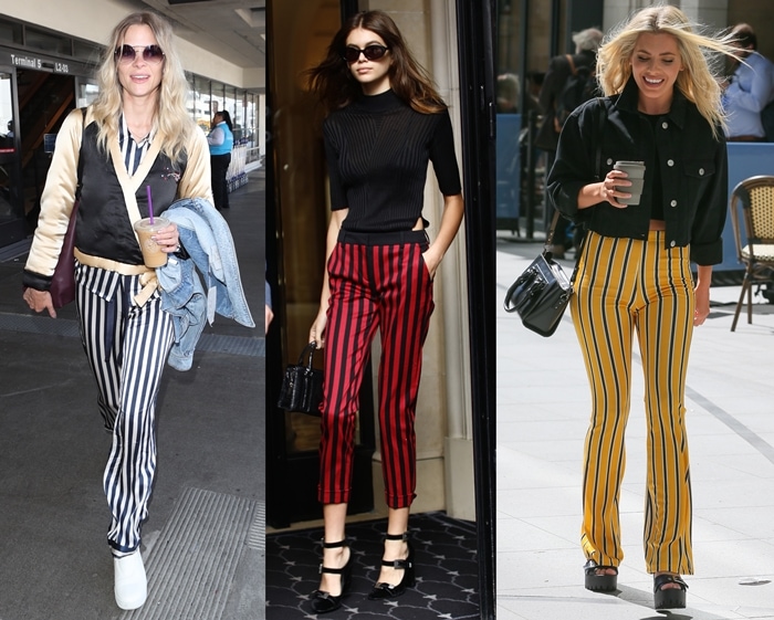 Mollie King, Kaia Gerber, and Jaime King wearing striped pants