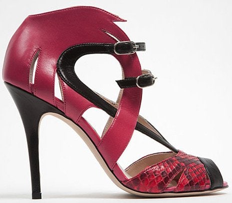 Red Snakeskin Monique Lhuillier Colorblock Heels