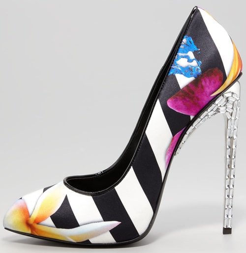 giuseppe zanotti crystal heel pump in satin print