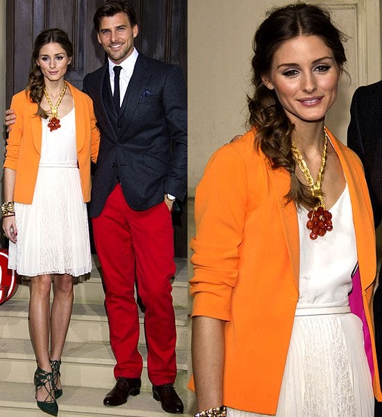 Fashion highlight: Olivia Palermo dazzles in an orange Buffalo blazer with contrast lining