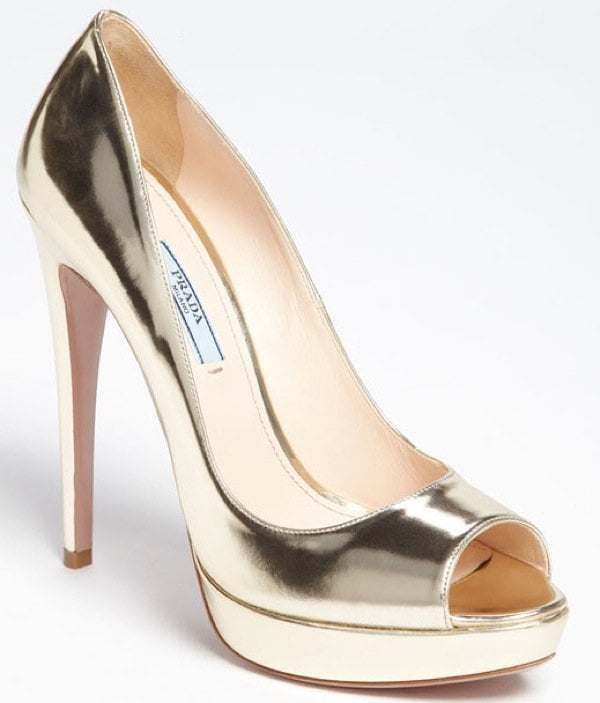 Prada Peep-Toe Pumps in Gold