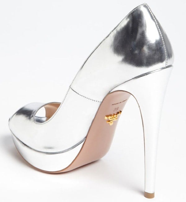 Prada Peep-Toe Pumps in Silver