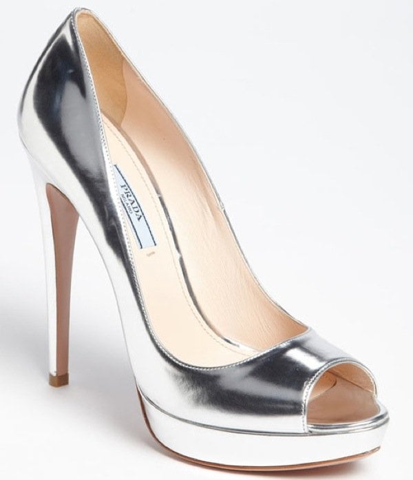 Prada Peep-Toe Pumps in Silver