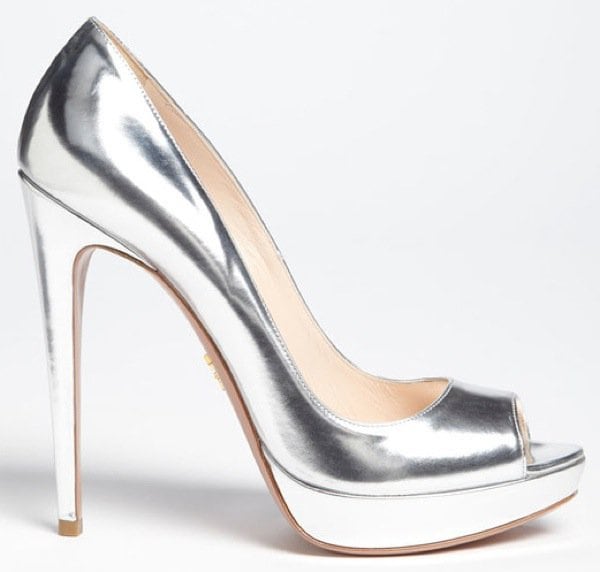 Prada Peep-Toe Pumps in Silver