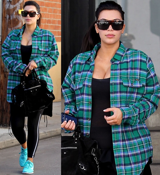 Pregnant Kim Kardashian showing off her cleavage as she leaves a gym