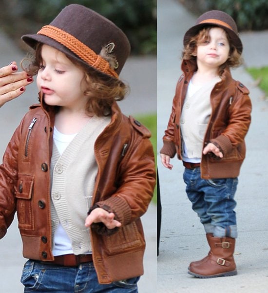 Rachel Zoe's son, Skyler Berman, in a leather jacket