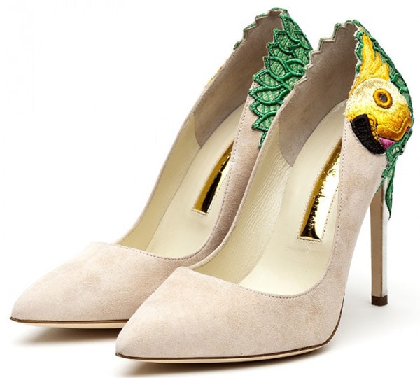 Rupert Sanderson Birdie Pumps in Sand Suede