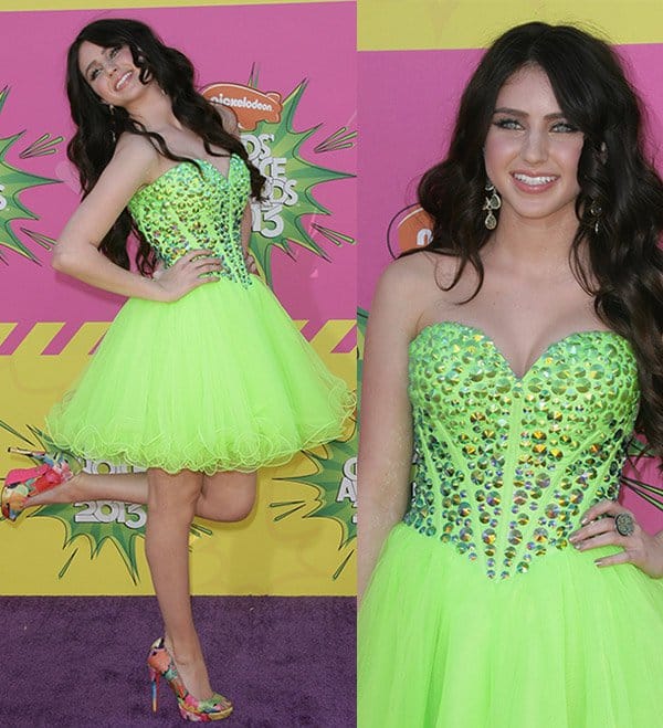 Ryan Newman delights in a playful, chic Sherri Hill dress at Nickelodeon's 26th Annual Kids' Choice Awards, 2013