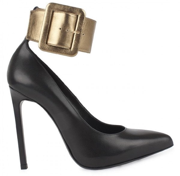 Saint Laurent 'Escarpin' Pumps with Ankle-Cuff Strap in Black and Gold