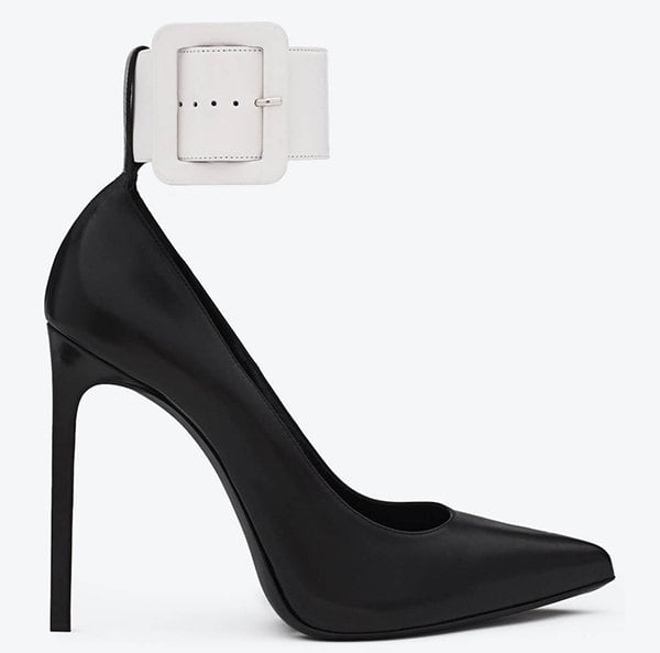 Saint Laurent Escarpin Pumps with Ankle-Cuff Strap in Black and White