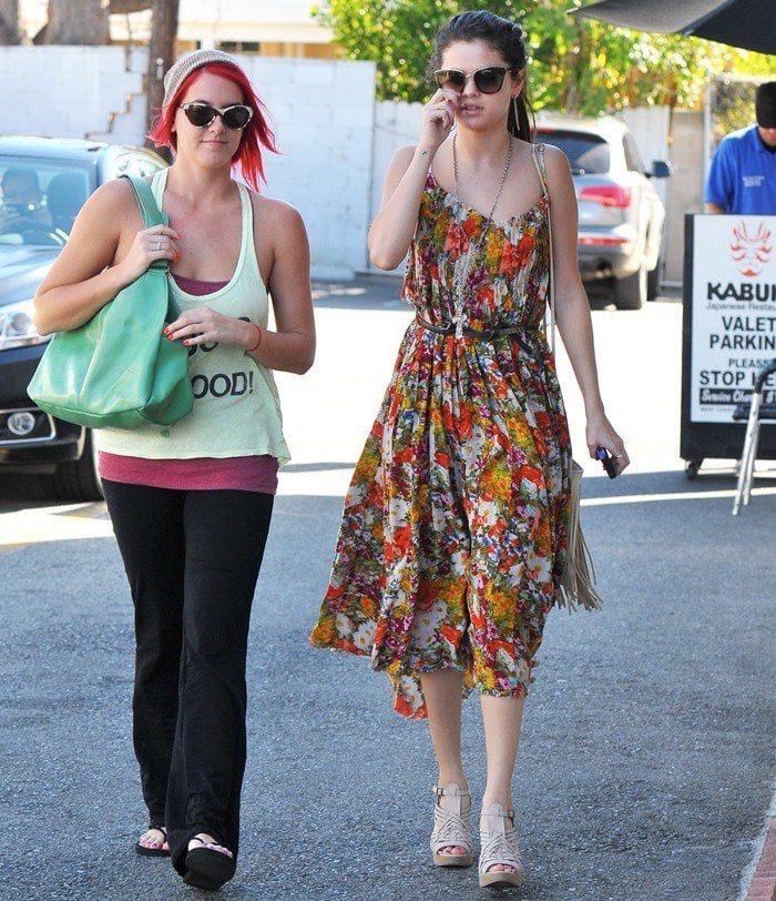 Selena Gomez was seen with a friend leaving a nail salon and heading to Kabuki Sushi for lunch in Los Angeles