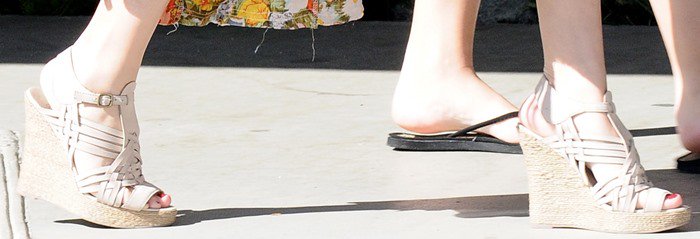 A closer look at Selena Gomez's choice of footwear reveals her elegant wedge sandals