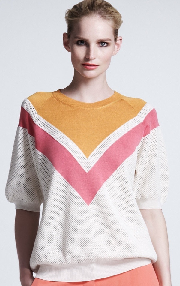 Stella McCartney Chevron Mesh Sweater, Bright Pink:White