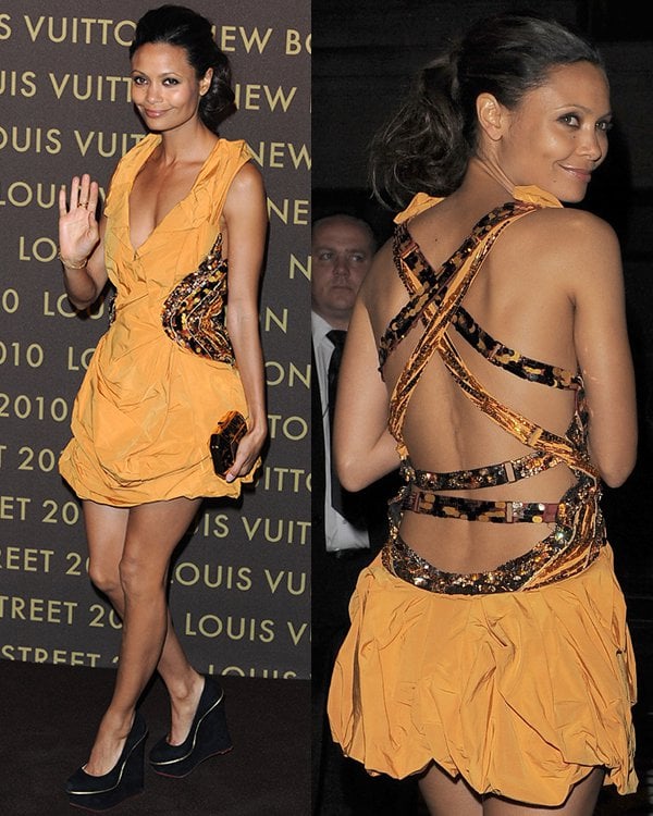 Thandiwe Newton wears a strappy yellow dress to the opening of Louis Vuitton's New Bond Street Maison