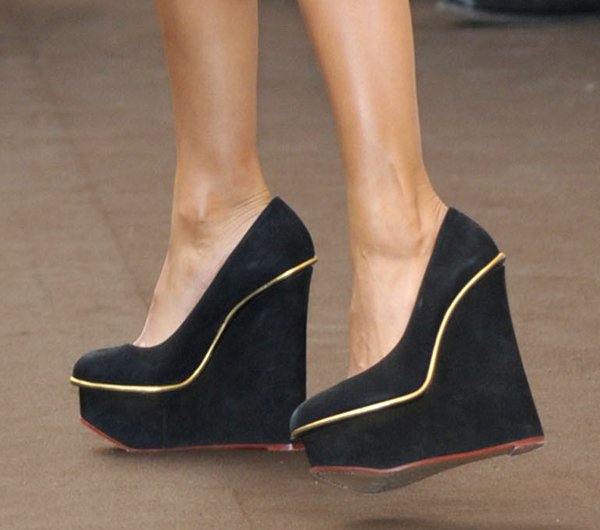 Thandie Newton's feet in black Charlotte Olympia wedges