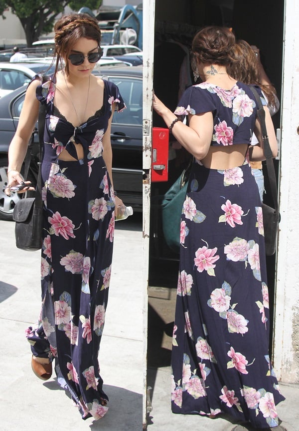 Vanessa Hudgens spotted at Planet Blue in Los Angeles, showcasing her flawless style with a grand entrance and exit