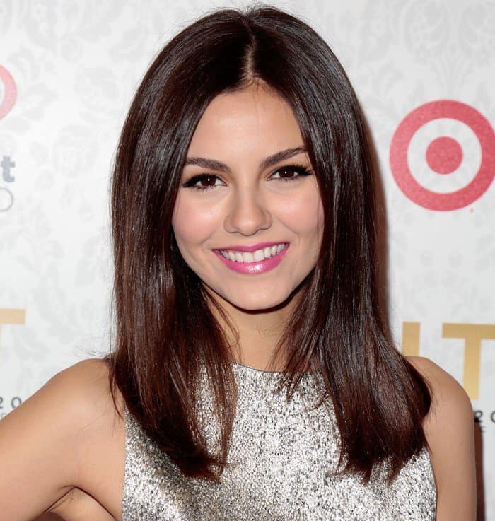 Victoria Justice donned a shimmering 'Lora' dress and tastefully balanced it with understated accessories