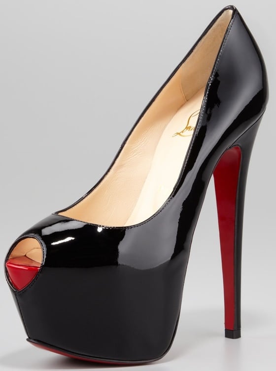 Christian Louboutin Highness Peep-Toe Pumps in Black Patent