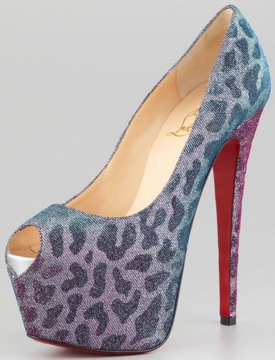 Christian Louboutin Highness Peep-Toe Pumps in Metallic Leopard Print