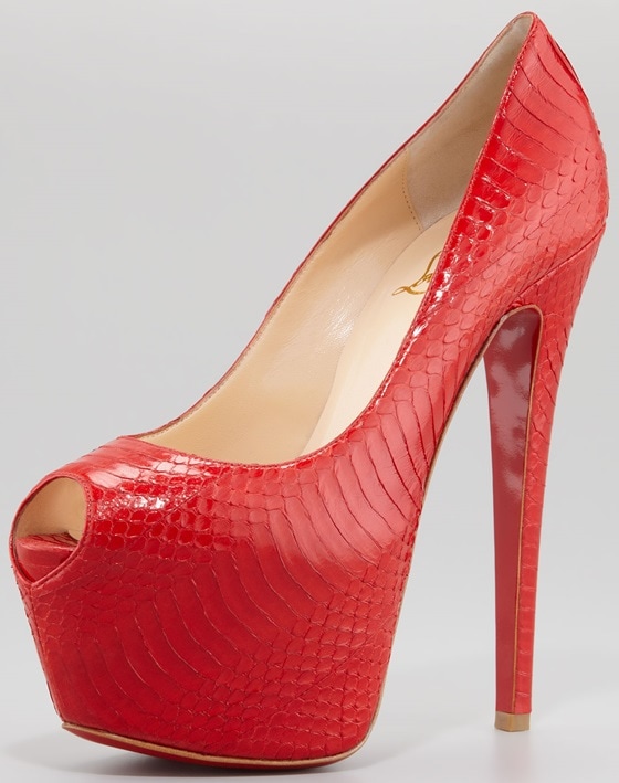 Christian Louboutin Highness Peep-Toe Pumps in Red Snake