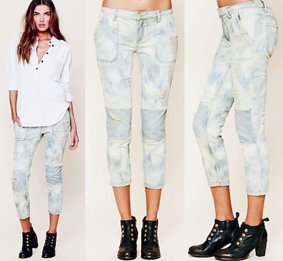Free People Patched Utility Skinny Jeans in Sandstorm