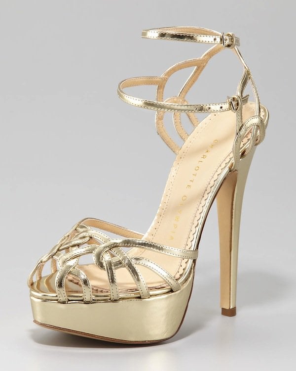 Charlotte Olympia Ursula Metallic Strappy Platform Sandals