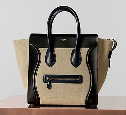 Celine Luggage in Natural Linen & Black Calfskin