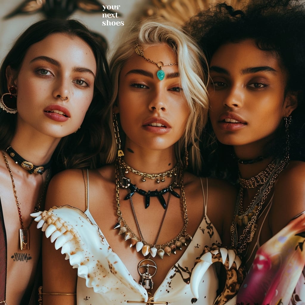 Summer's hottest trend: these models showcase a fierce collection of shark tooth jewelry, merging bohemian flair with a touch of luxury