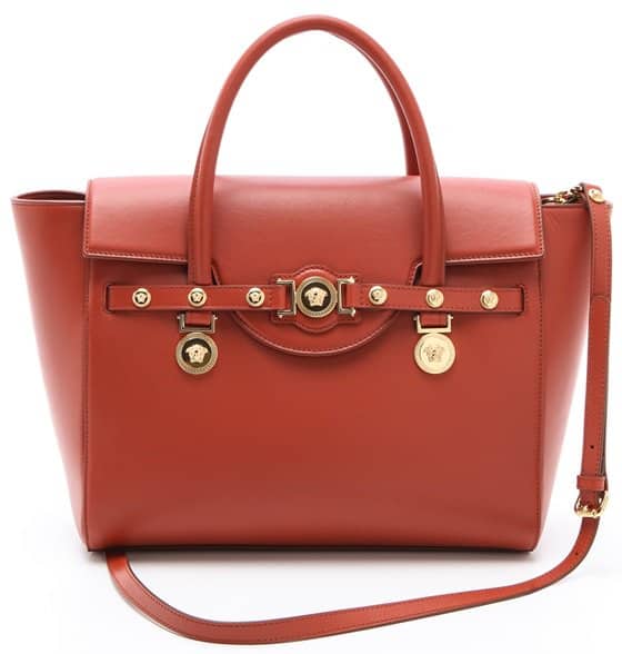 Versace Signature Leather Tote in Terracotta