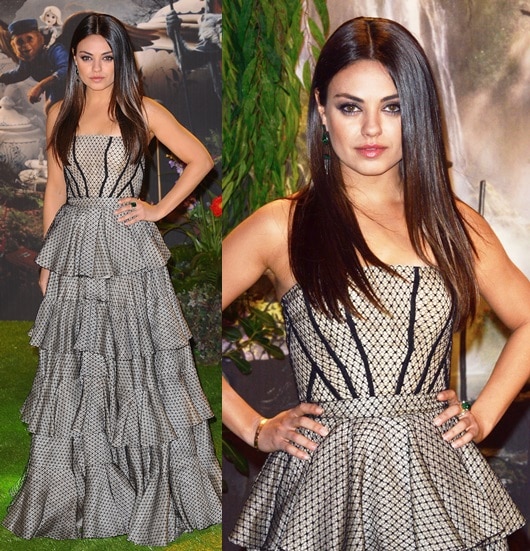 Mila Kunis in a layered floor-length Alexander McQueen gown