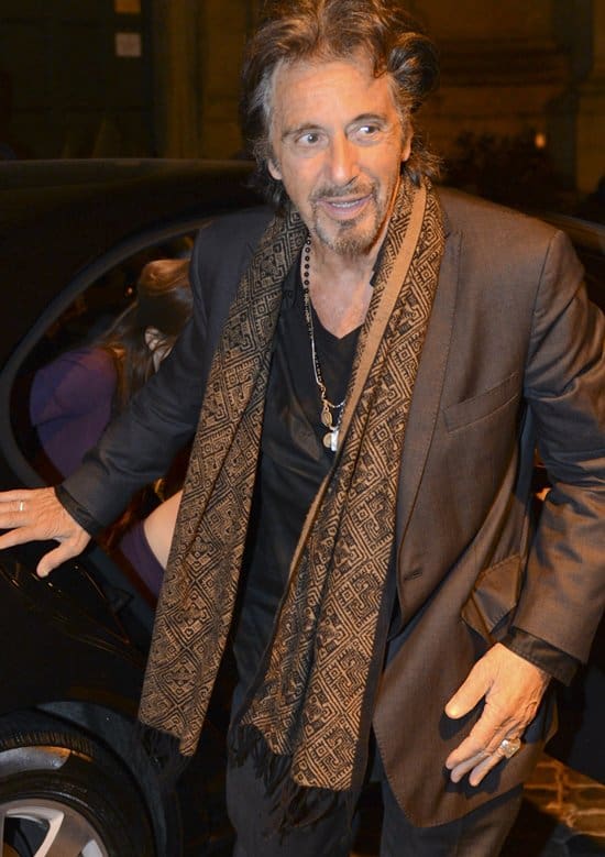 Al Pacino tours Rome in style with a long, patterned scarf