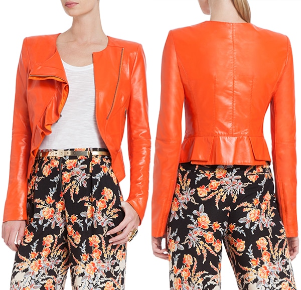 BCBGMAXAZRIA Kidd Asymmetrical-Ruffle Leather Jacket