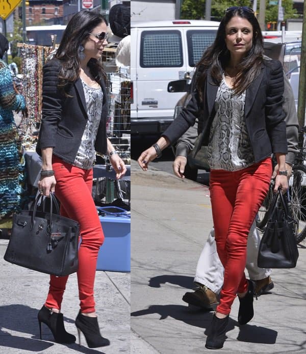 Bethenny Frankel spotted at Soho House, NYC, radiating joy in eye-catching red jeans on April 26, 2013