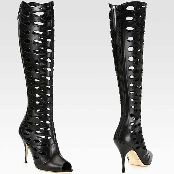 Brian Atwood "Electra" Cutout Open-Toe Knee-High Boots