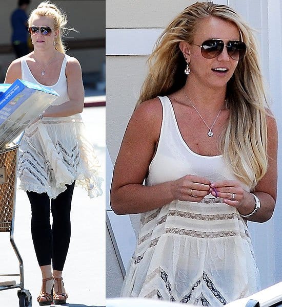 Britney Spears picks up pet supplies in Thousand Oaks, California, making a fashion statement in her crisp white Free People slip dress