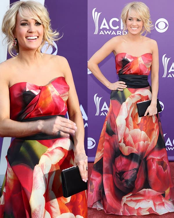 Carrie Underwood graces the 2013 ACM Awards in a breathtaking Naeem Khan Resort 2013 gown, showcasing refined glamour on April 7, 2013