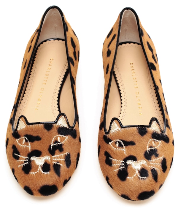 Lily Aldridge in Charlotte Olympia Leopard-Print Kitty Flats