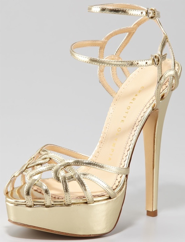 Charlotte Olympia Ursula Metallic Strappy Platform Sandals