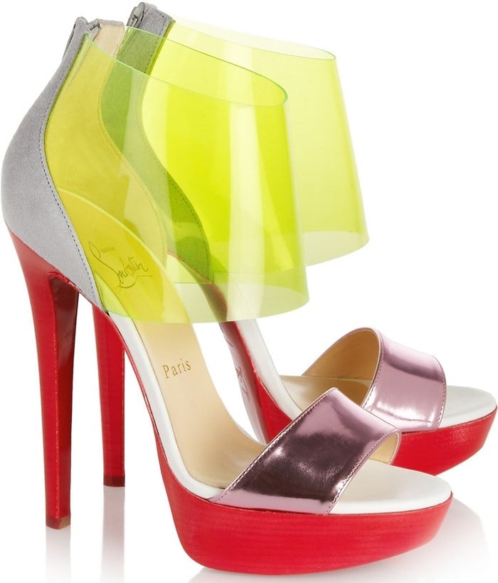 Christian Louboutin Pink Dufoura Metallic leather Pvc and Suede Sandals