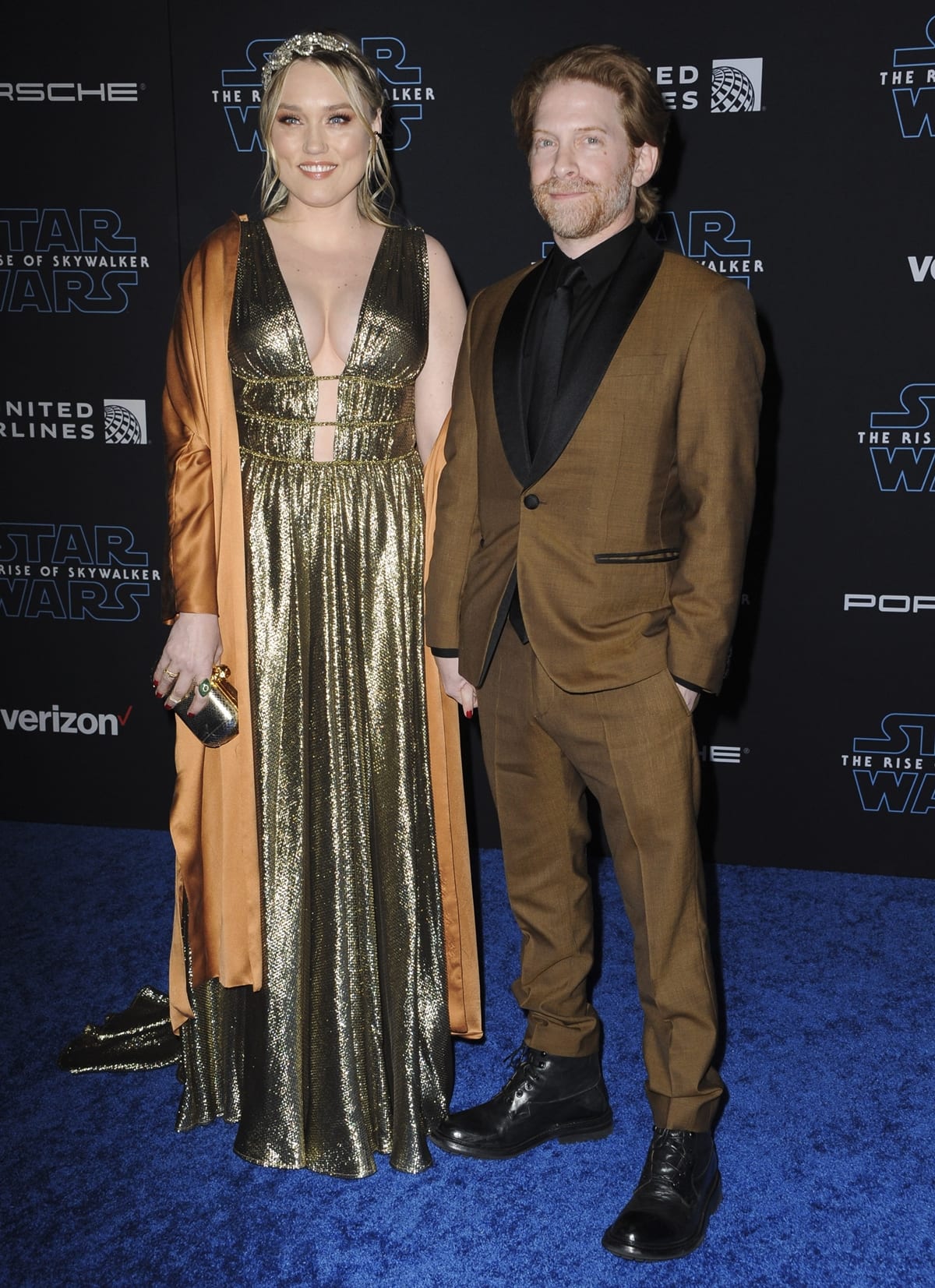 Actress Clare Grant (L) and actor Seth Green attend the premiere of Disney's "Star Wars: The Rise of Skywalker"